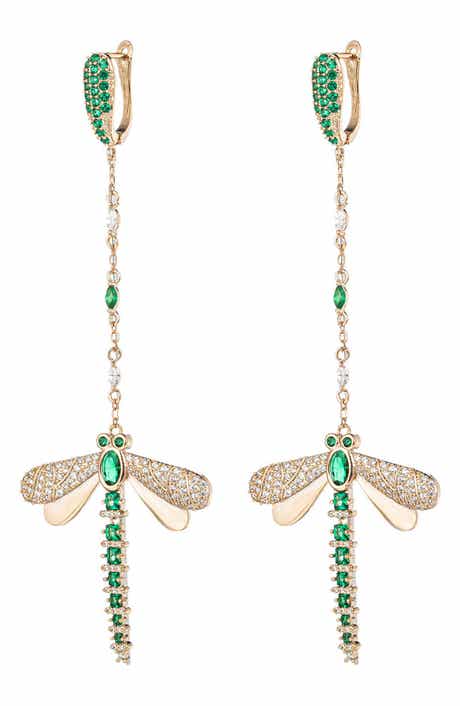 EYE CANDY LOS ANGELES Green Dragonfly CZ Dangle Earrings