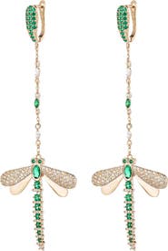 EYE CANDY LOS ANGELES Green Dragonfly CZ Dangle Earrings