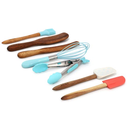 Gibson Home General Store 7 Piece Acacia Wood And Silicone Mini Kitchen Tool Set In Multi