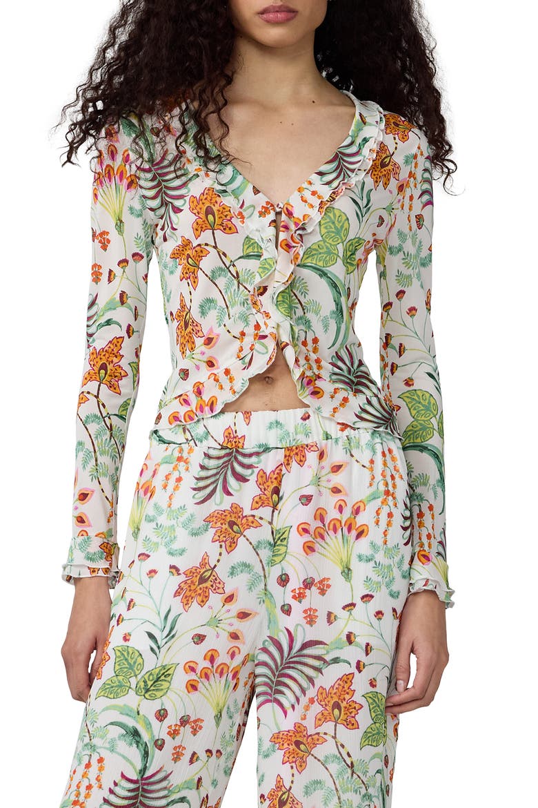 Fern Botanical Ruffle Trim Crop Top, Main, color, MIRAGEVINE WHITE