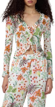 Diane von Furstenberg Fern Botanical Ruffle Trim Crop Top