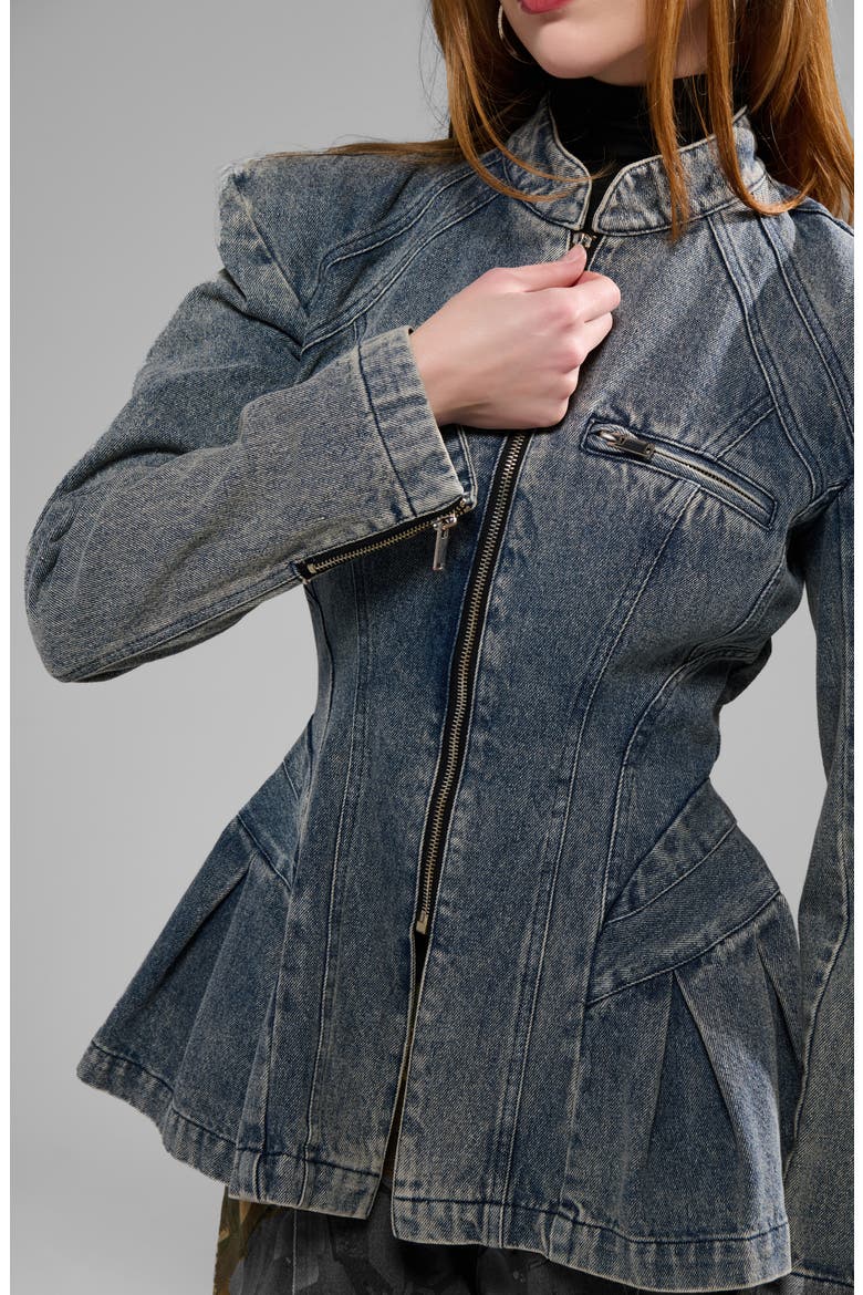 Virelle Structured Denim Peplum Jacket, Alternate, color, DENIM