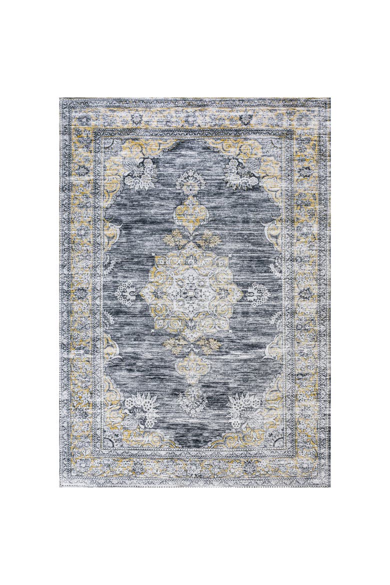 Bausch Bohemian Distressed Chenille Machine-Washable Area Rug, Alternate, color, Dark Gray/Yellow