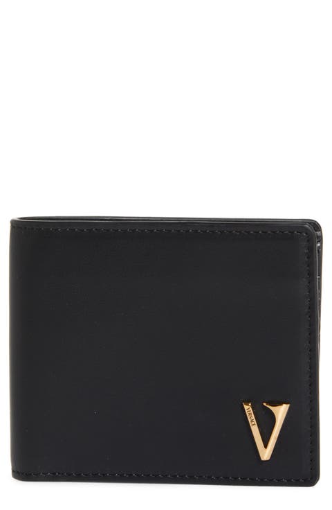 V-Emblem Leather Bifold Wallet