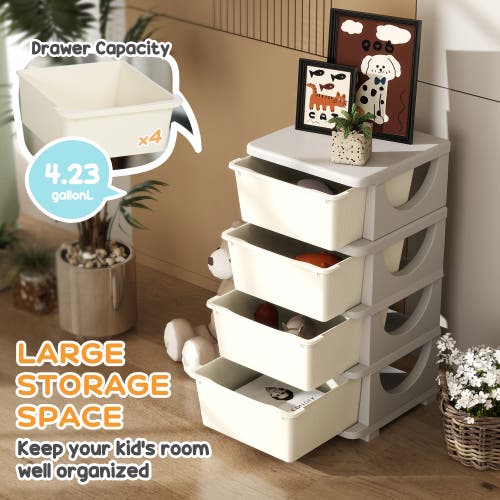 Qaba 4-tier Kids Storage Unit With Drawers In White