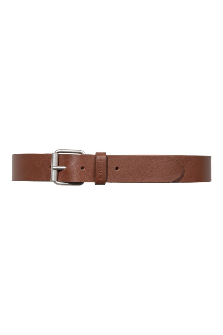 Script Leather Belt, Main, color, COGNAC / SILVER