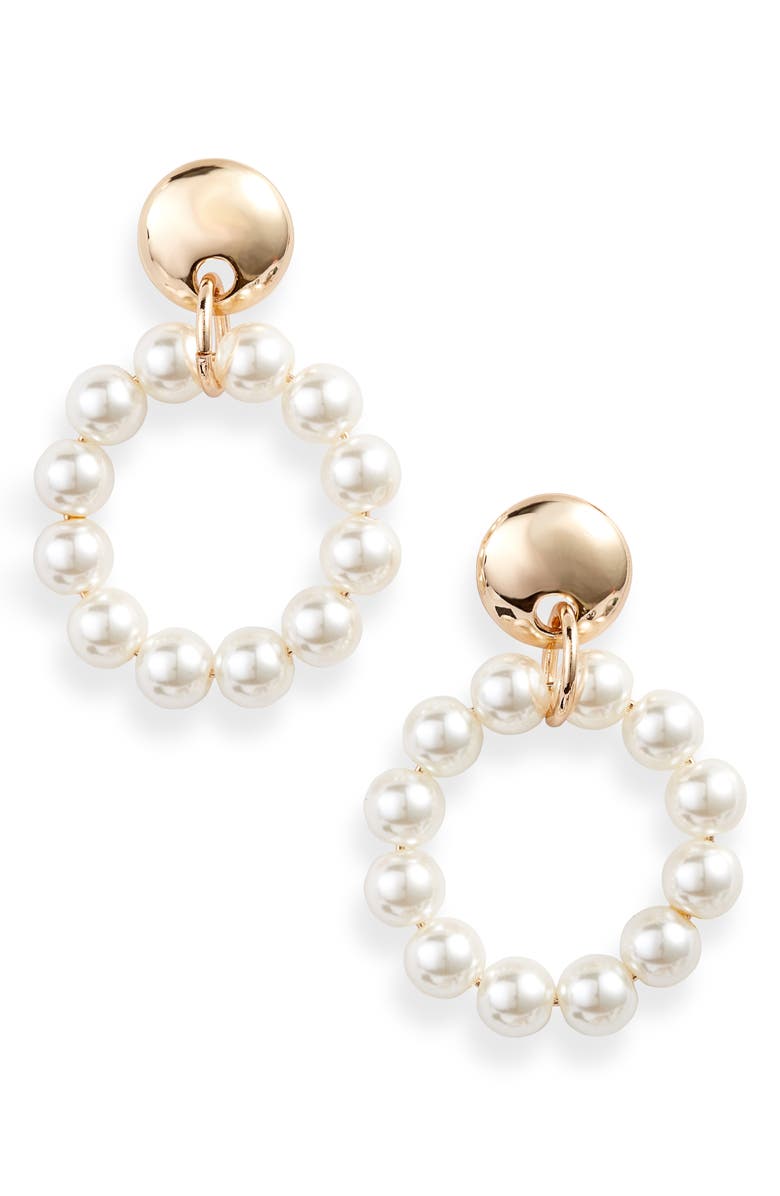 Lele Sadoughi Imitation Pearl Frontal Hoop Earrings, Alternate, color, 