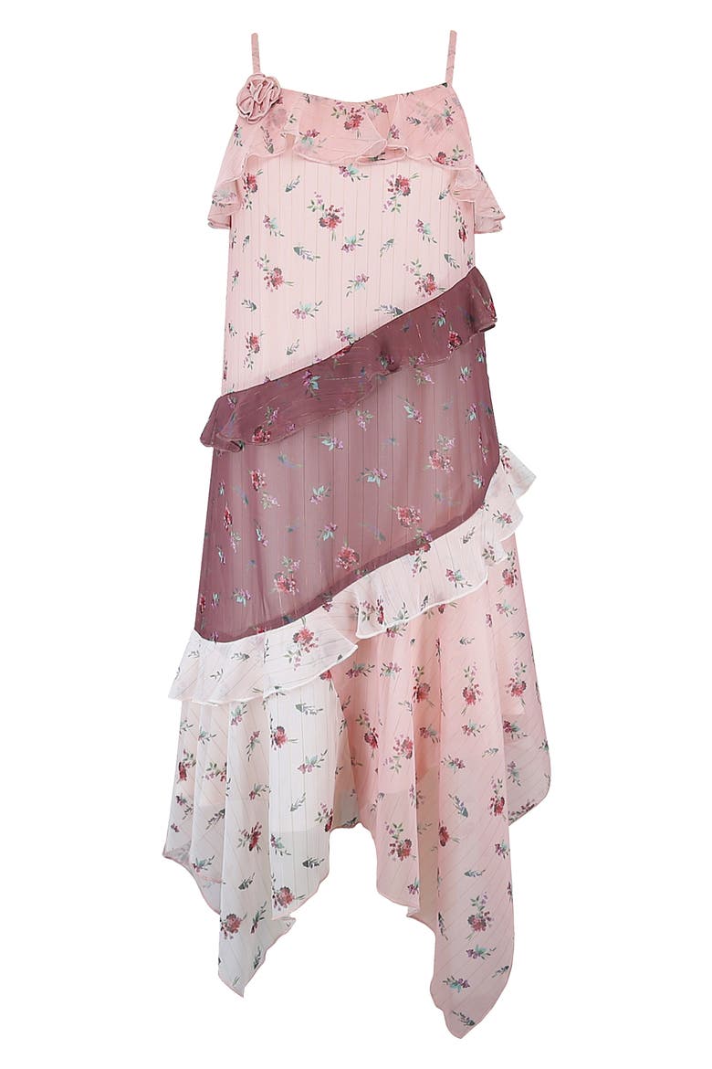 Kids' Ruffle Floral Handkerchief Hem Dress, Main, color, BLUSH MULTI