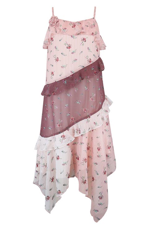 Kids' Ruffle Floral Handkerchief Hem Dress