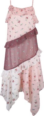 Zunie Kids' Ruffle Floral Handkerchief Hem Dress