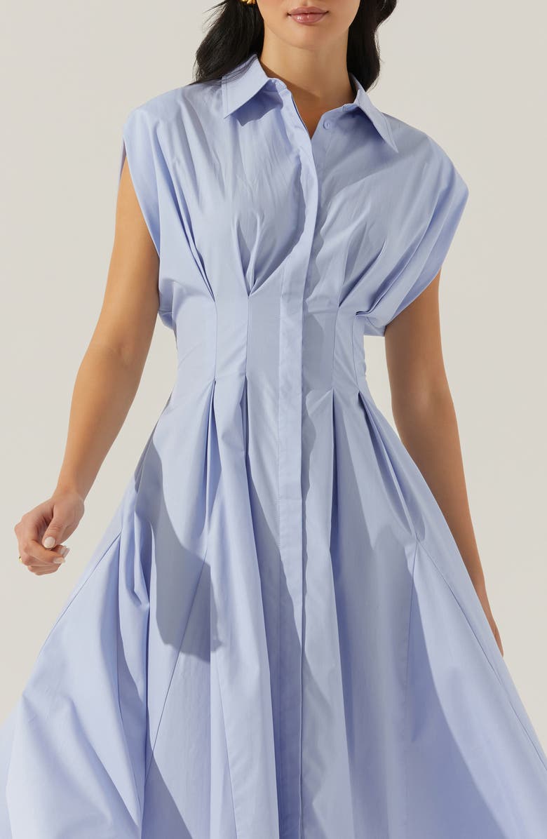 ASTR the Label Beckett Pleat Waist Cotton Midi Shirtdress, Alternate, color, Blue