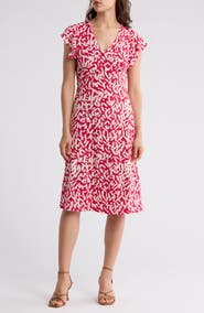 London Times Wrap Style Flutter Sleeve Dress