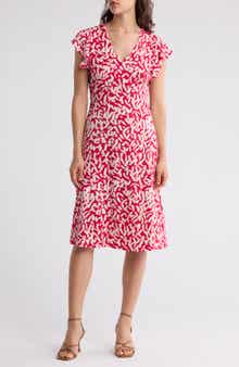 London Times Wrap Style Flutter Sleeve Dress