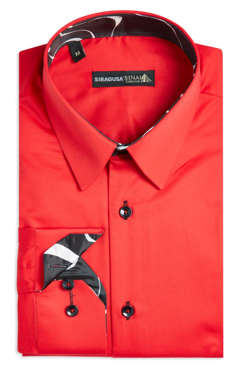 Siragusa Printed Silk Trim Dress Shirt, Main, color, Red