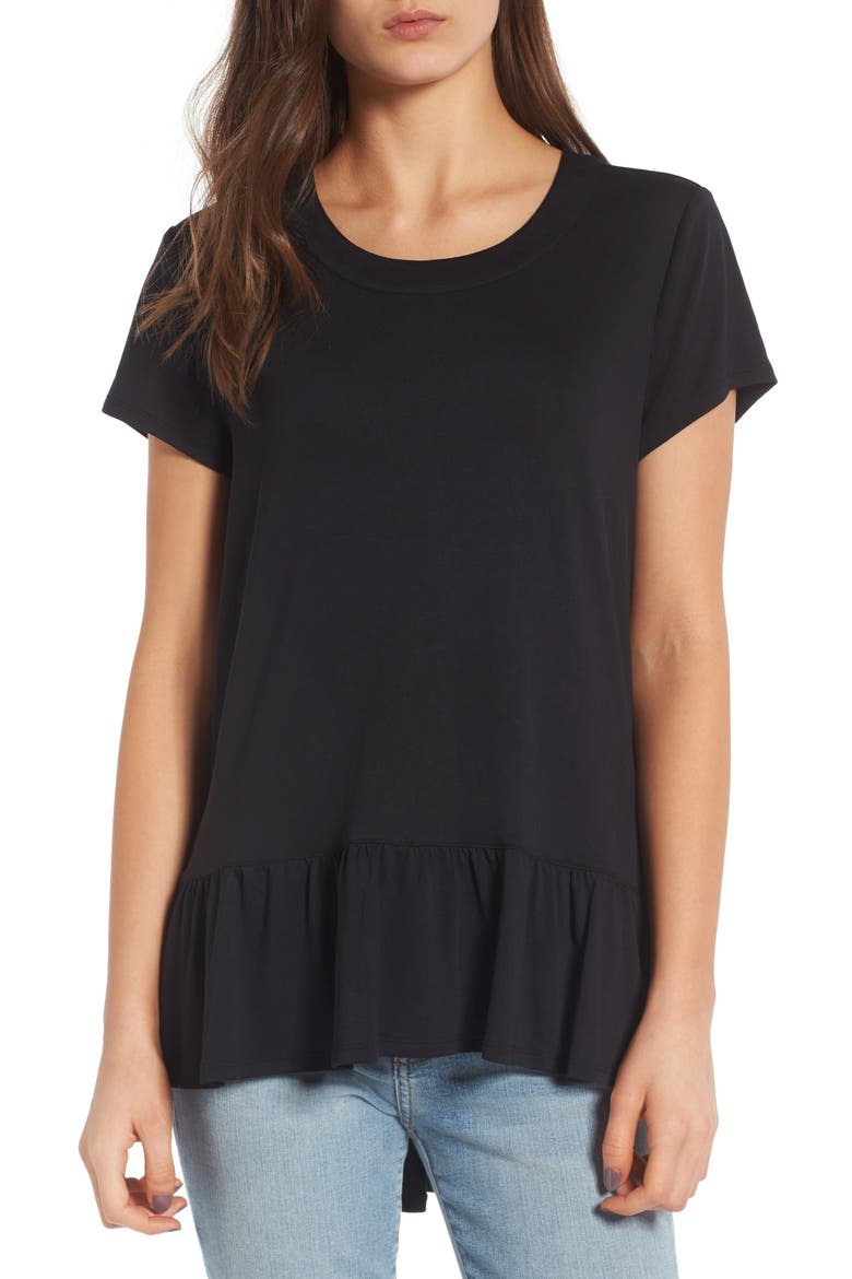 Ruffle Hem Tee, Main, color, BLACK