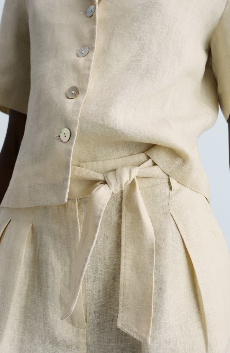 MANGO Belted Linen Shorts, Alternate, color,