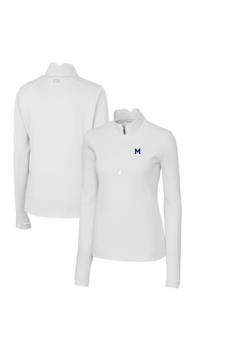 Women's Cutter & Buck White Michigan Wolverines Traverse Stretch Quarter-Zip Pullover Top, Main, color, White