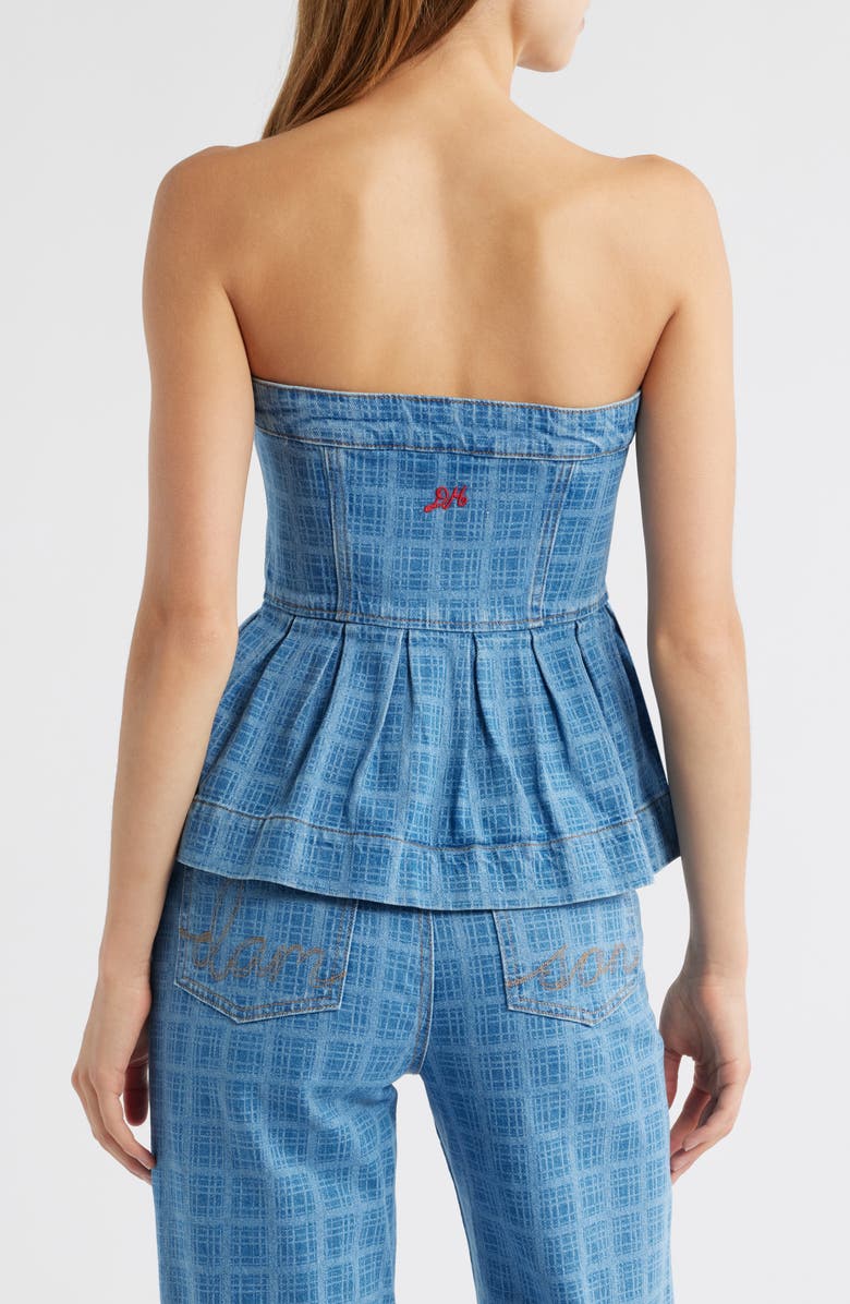 Damson Madder Elosie Strapless Peplum Denim Top, Alternate, color, Blue
