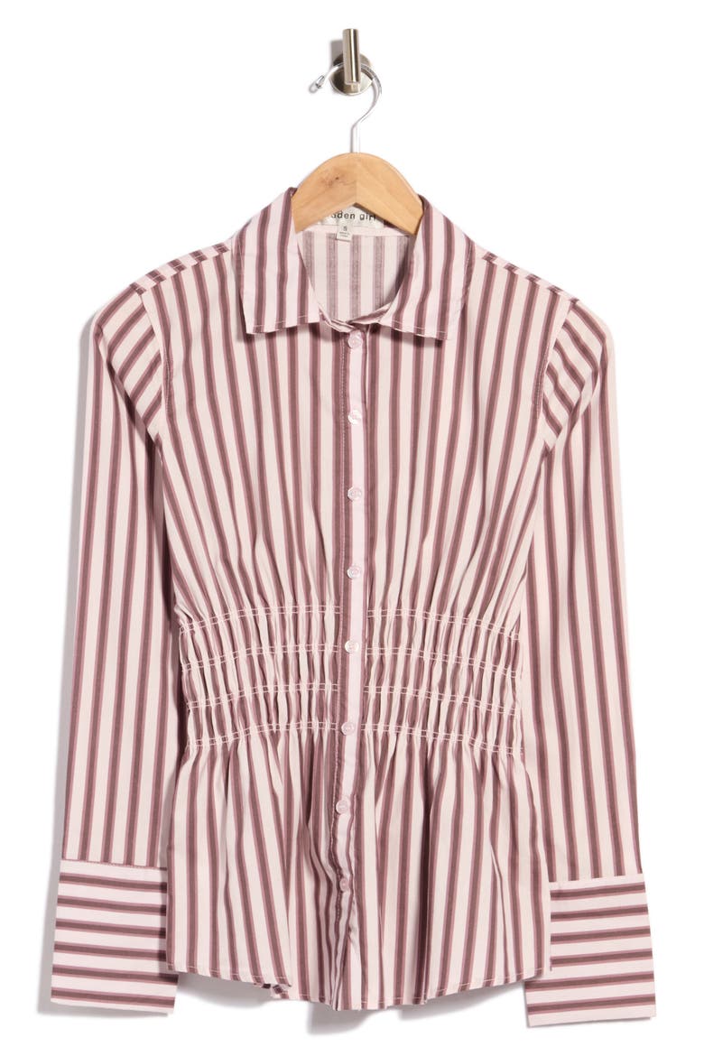 Smocked Waist Cotton Shirt, Main, color, PINK COMBO