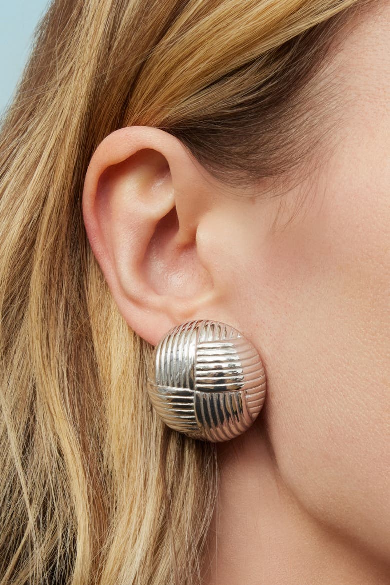 Sterling Silver Woven Button Earrings, Alternate, color, Silver
