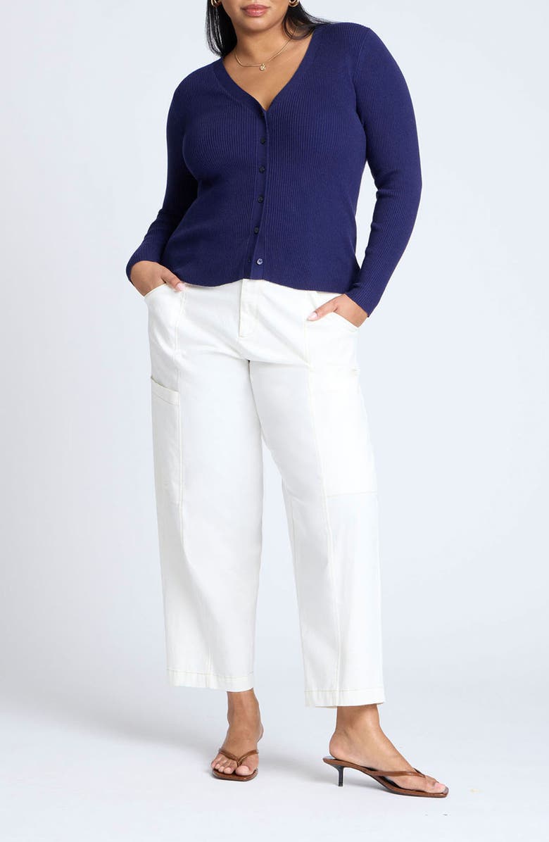 ELOQUII Fitted V-Neck Rib Cardigan, Alternate, color, 