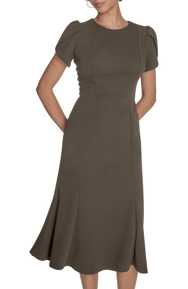 Calvin Klein Tulip Sleeve Midi Dress, Alternate, color, Caper