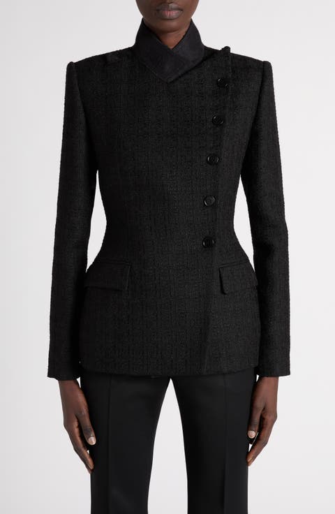Textured Wool Blend Asymmetric Button Jacket