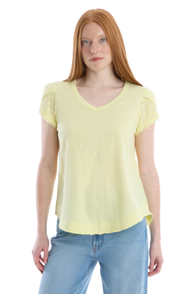 Eyelet Cap Sleeve Tee, Main, color, Wax Yellow