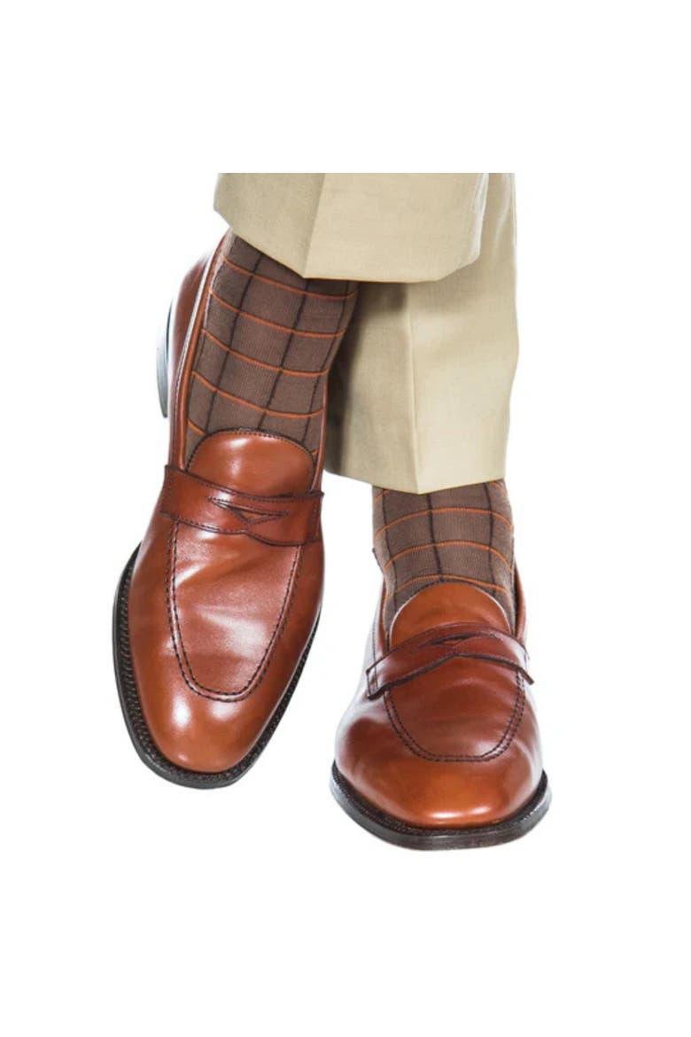 Oscar Windowpane Merino Wool Mid-Calf Socks, Alternate, color, Brown and Orange