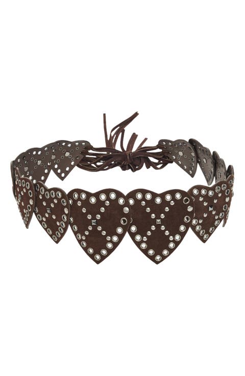 Studded Heart Leather Belt