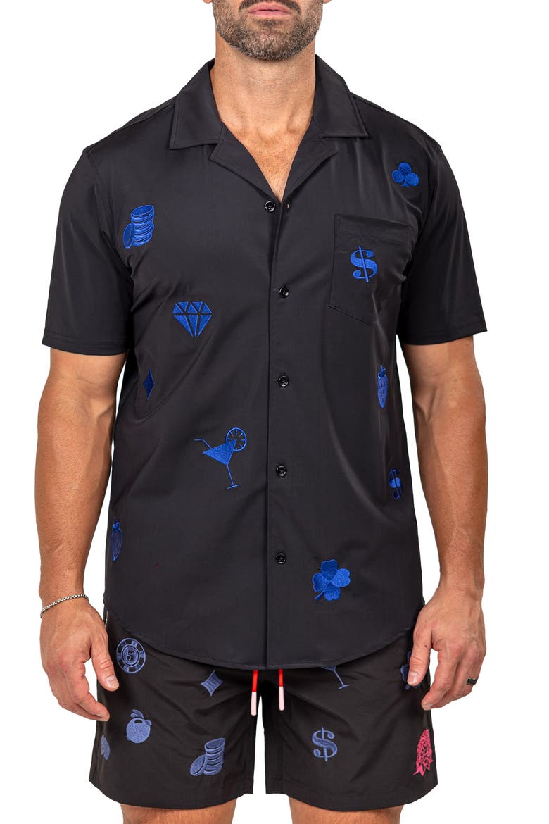 Marthy Black Camp Shirt, Main, color, BLACK