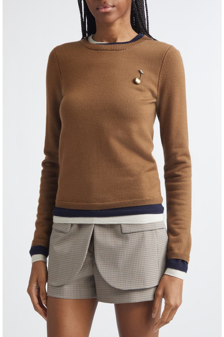 Triple Layer Merino Wool Sweater, Alternate, color, BROWN/ MID/ IVY