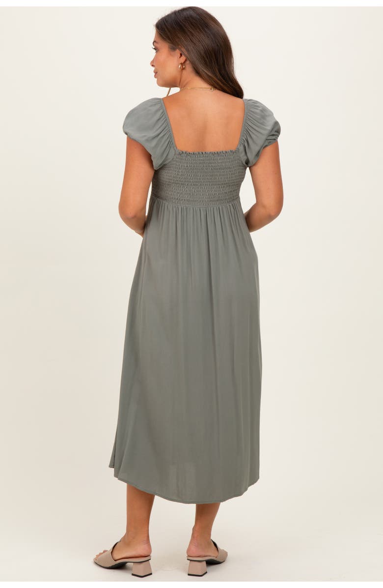 PinkBlush Button Accent Front Slit Midi Dress, Alternate, color, Olive Green