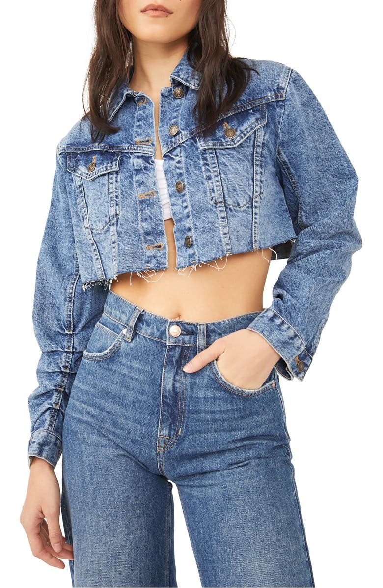 Free People Ollie Crop Denim Trucker Jacket, Main, color,