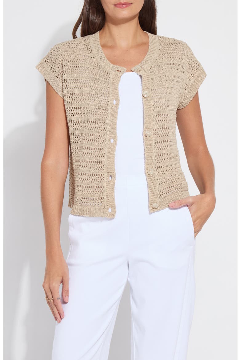 Brisa Open Knit Short Sleeve Cardigan, Main, color, LINEN