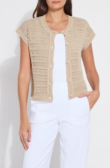 Lysse Brisa Open Knit Short Sleeve Cardigan in Linen at Nordstrom Rack, Size X-Small