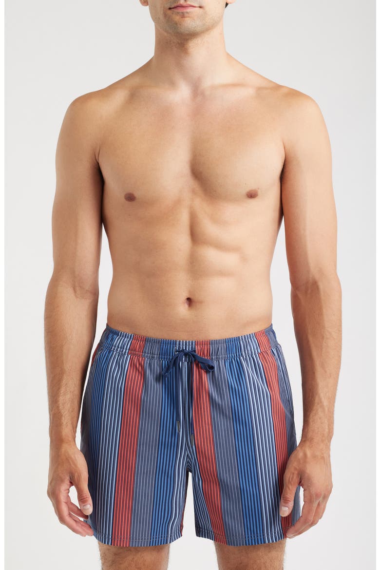 The Bungalow Stripe Water Repellent Swim Trunks, Main, color, BLUE TOWEL STRIPE