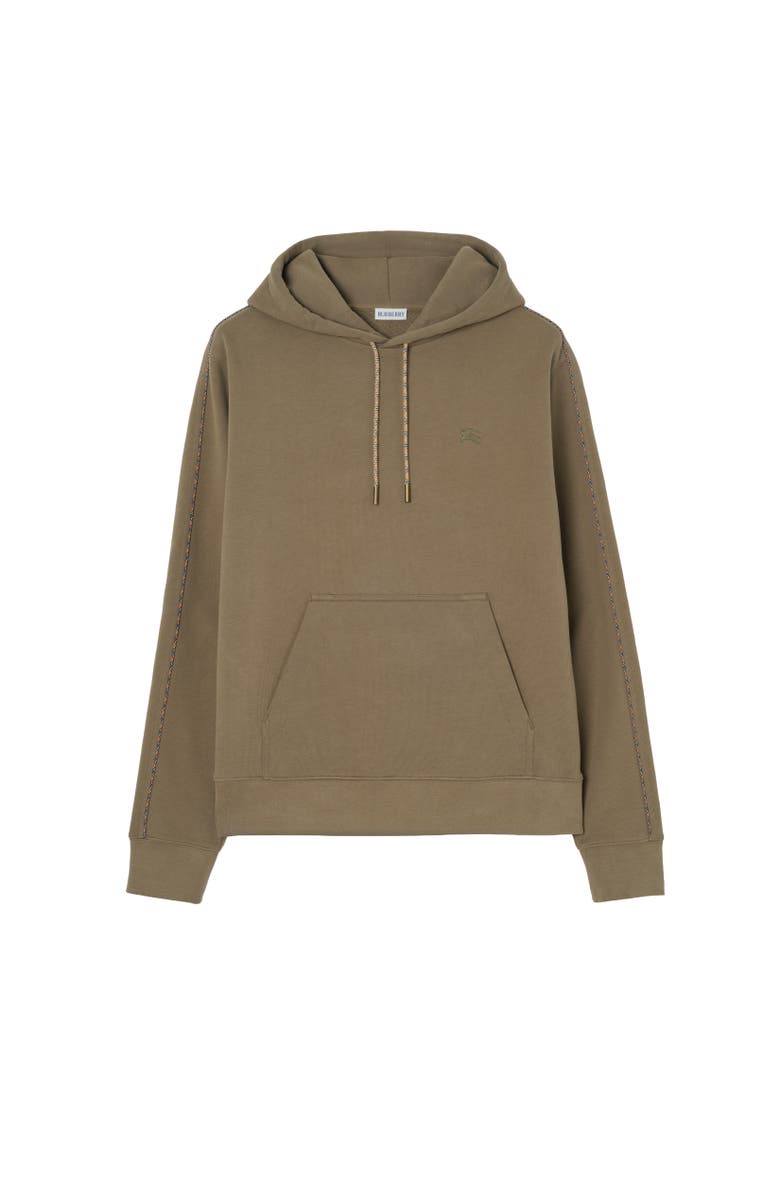 Burberry Check Piping Cotton Hoodie, Alternate, color, Finch Brown