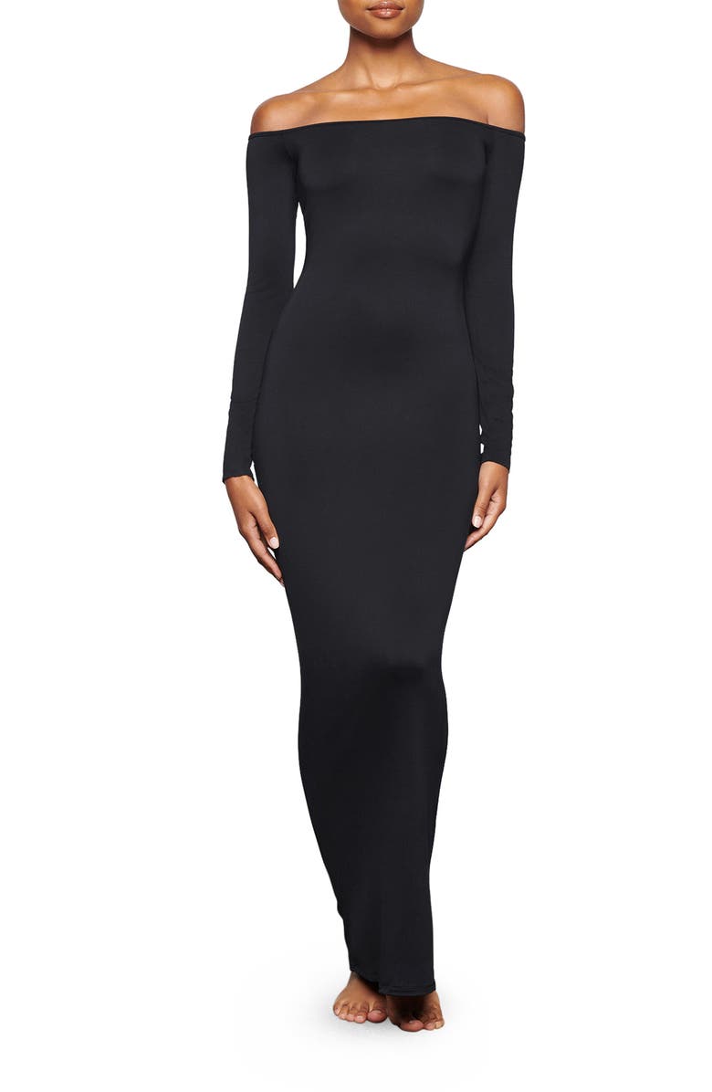SKIMS Smooth Lounge Off the Shoulder Long Sleeve Dress, Main, color,