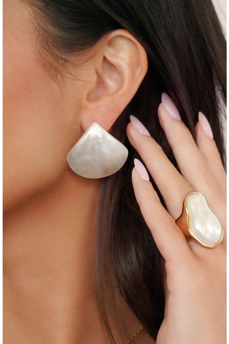 Rising Tide Mother-of-Pearl Earrings, Alternate, color, PEARL/ GOLD