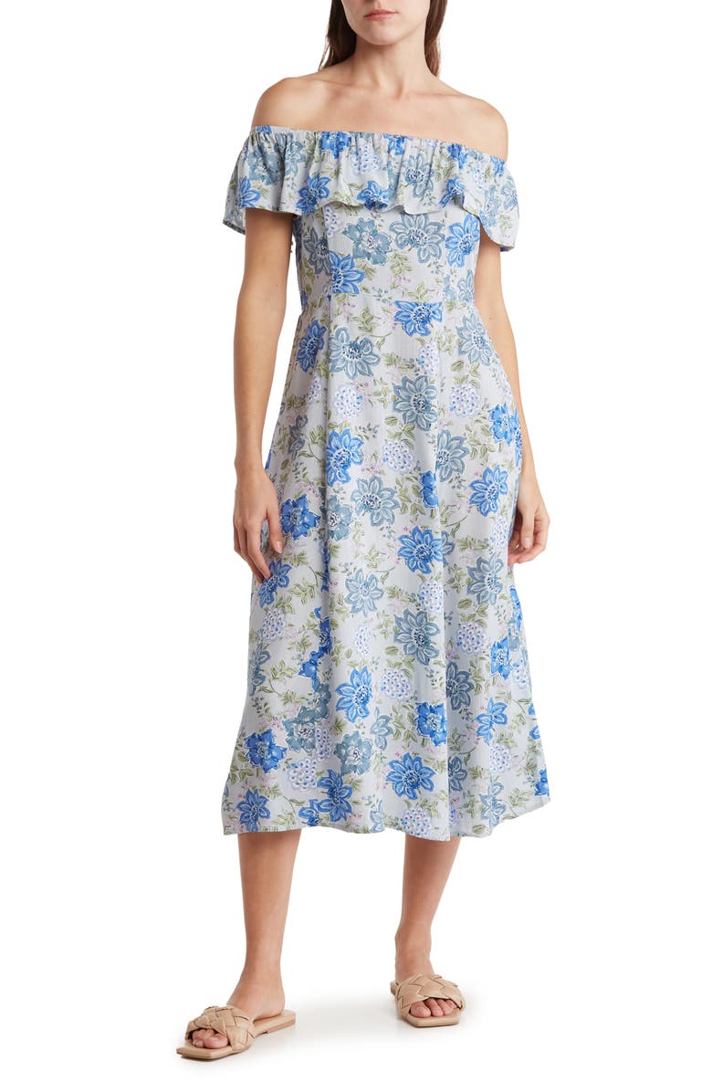 Lucky Brand Floral Off the Shoulder Midi Dress, Main, color,