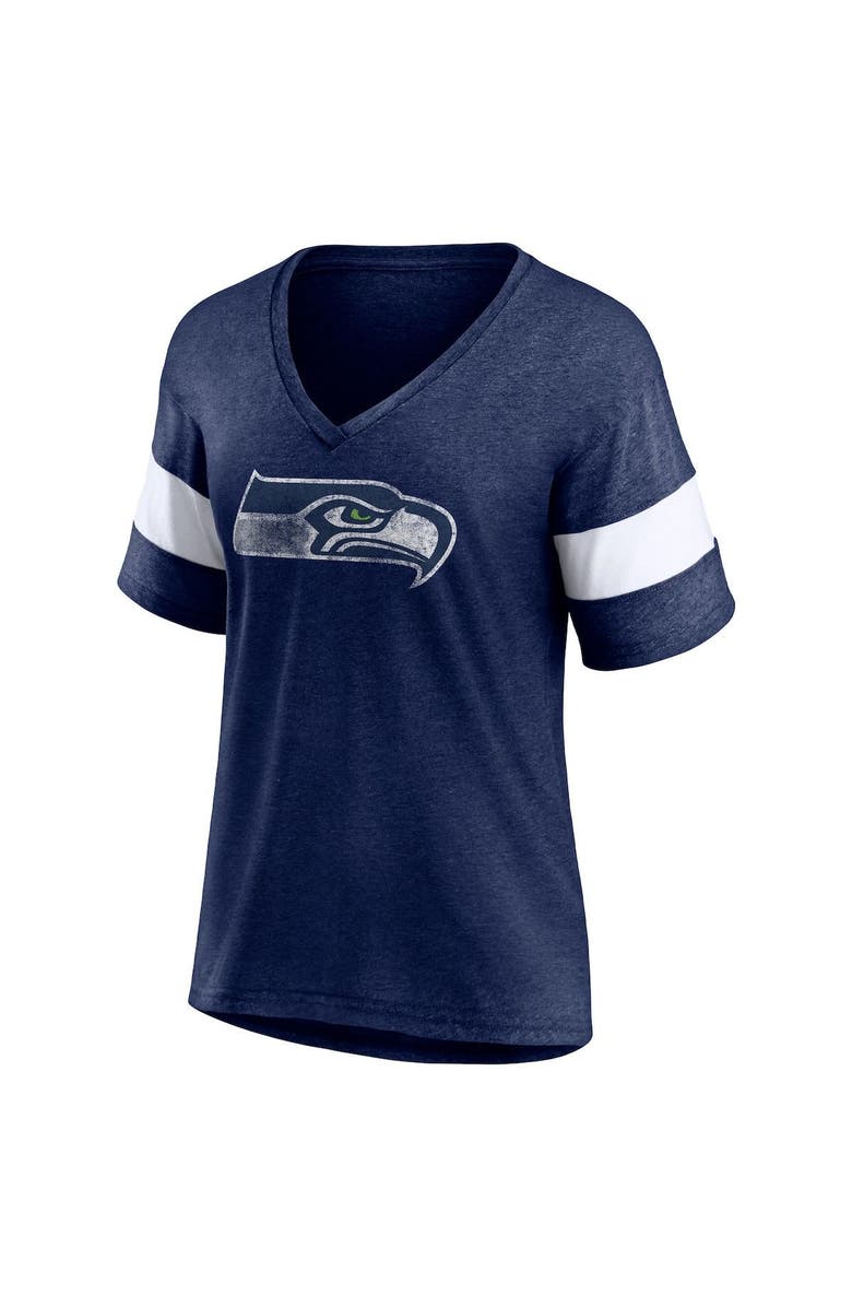 FANATICS Women's Fanatics Branded Heathered Navy/White Seattle Seahawks Distressed Team Tri-Blend V-Neck T-Shirt, Alternate, color, 