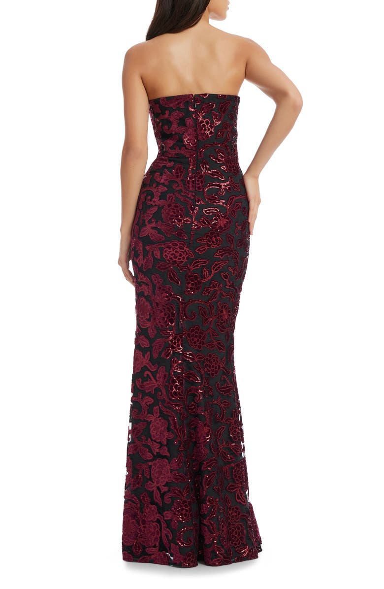Dress the Population Fernanda Floral Sequin Strapless Evening Gown, Alternate, color, Burgundy-Black
