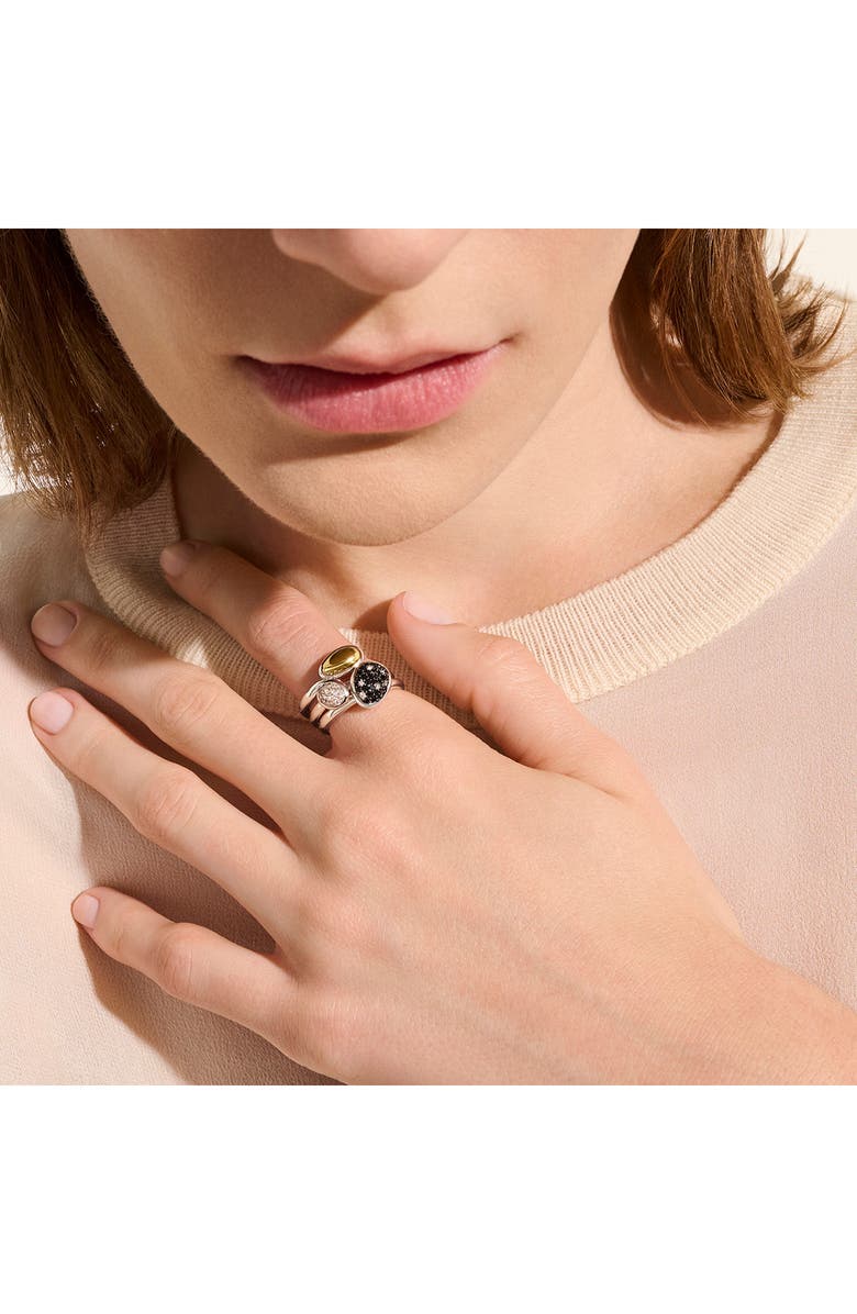 John Hardy Pebble Stacking Rings, Sterling Silver, Gold, Black Sand Diamond Pavé, Alternate, color, 