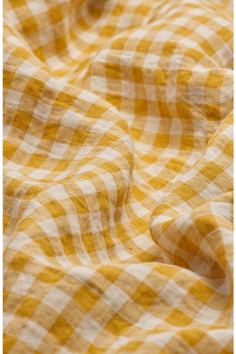 Gingham Linen Fitted Sheet, Alternate, color, HONEY