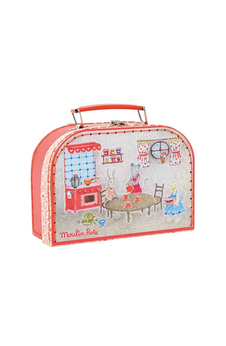 Moulin Roty Suitcase Tea Party Ceramic Set The Big Family, Main, color, Red