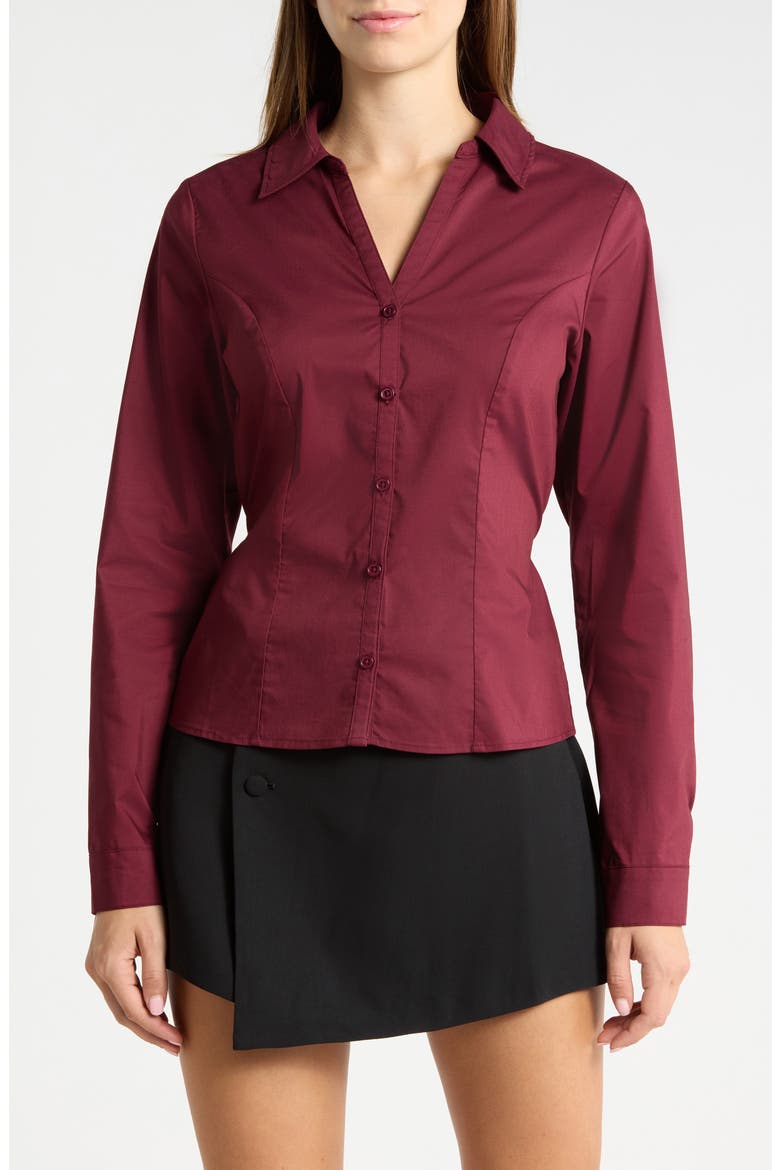 Long Sleeve Button Down Shirt with Tie, Main, color, WINDSOR WINE