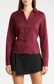 Madden Girl Long Sleeve Button Down Shirt with Tie
