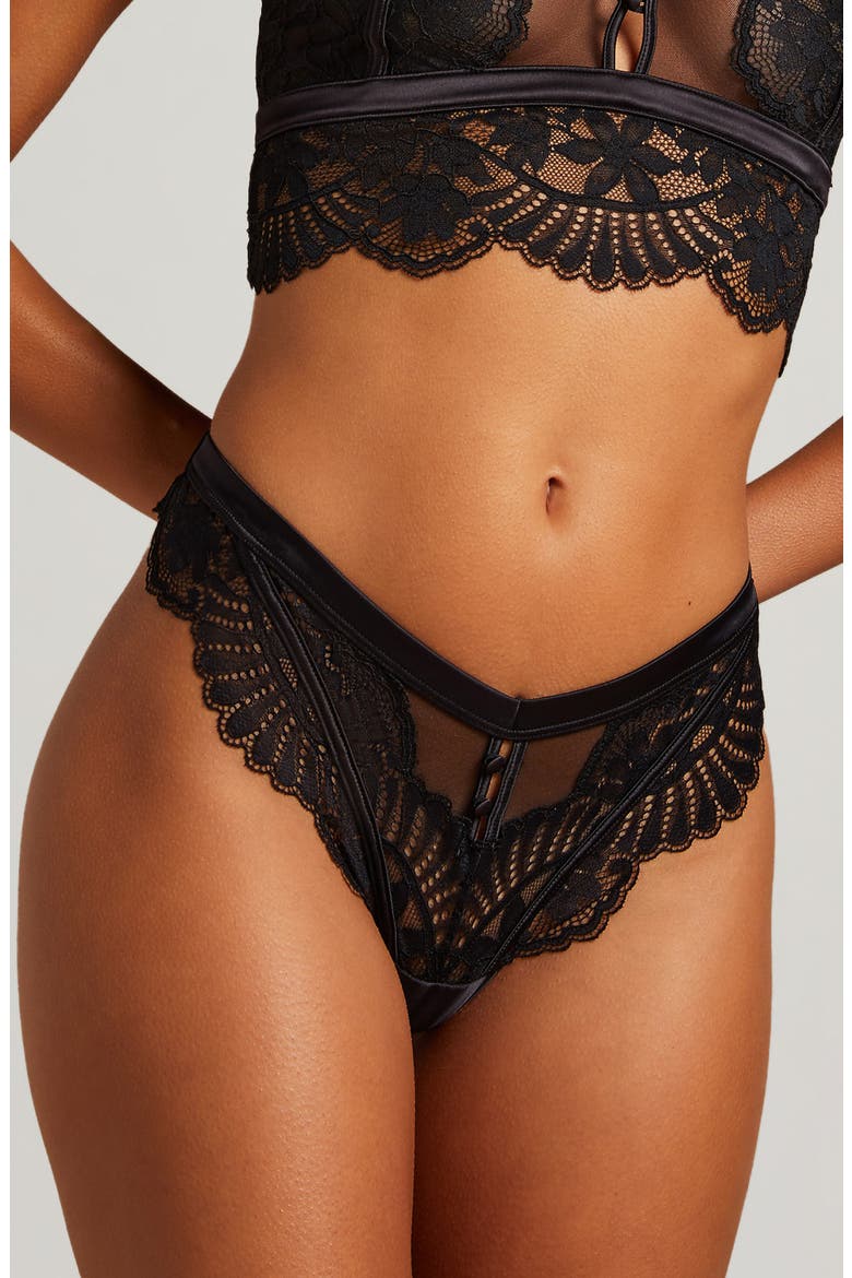 Amelia Lace & Mesh Thong, Main, color, CAVIAR