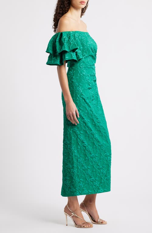 Eliza J Floral Embroidery Off The Shoulder Gown In Green